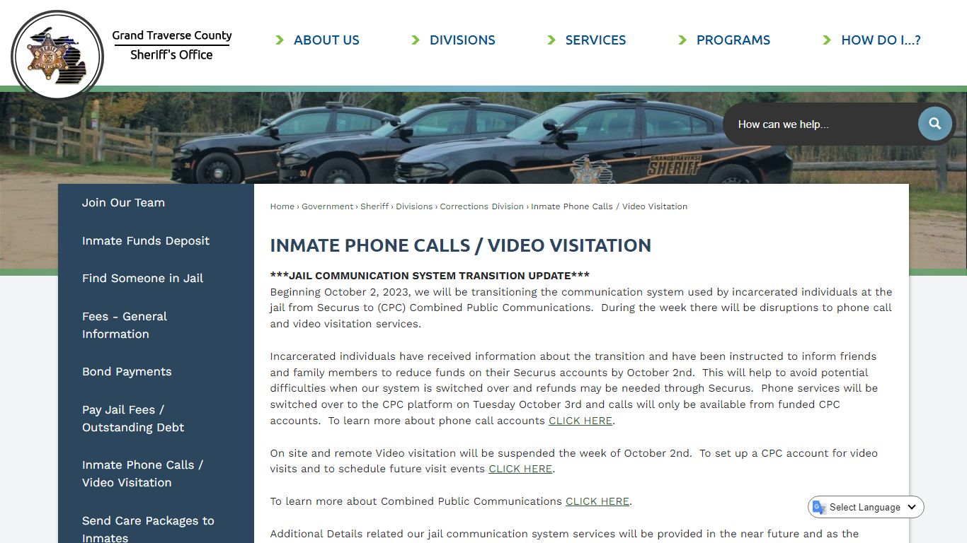 Inmate Phone Calls / Video Visitation | Grand Traverse County, MI
